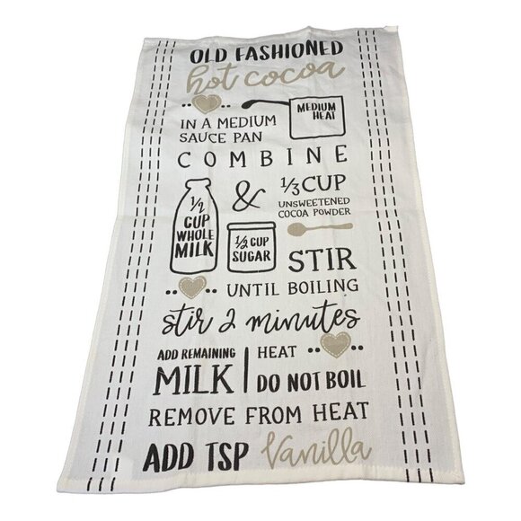 Hot Cocoa Marshmallow Kitchen Tea Towels Cotton Set Buffalo Check Black White - Picture 2 of 9